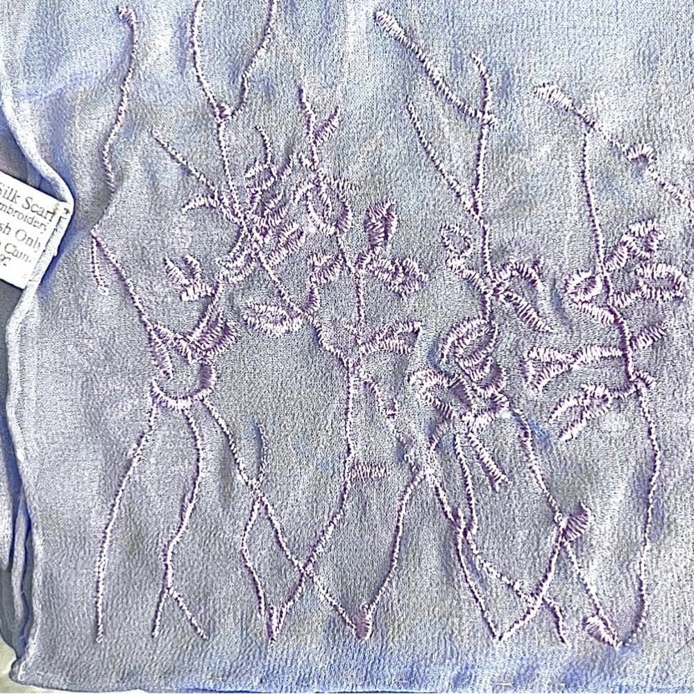 Godiva Chocolate Embroidered Silk Scarf in Lavender w/Original Box NIB
